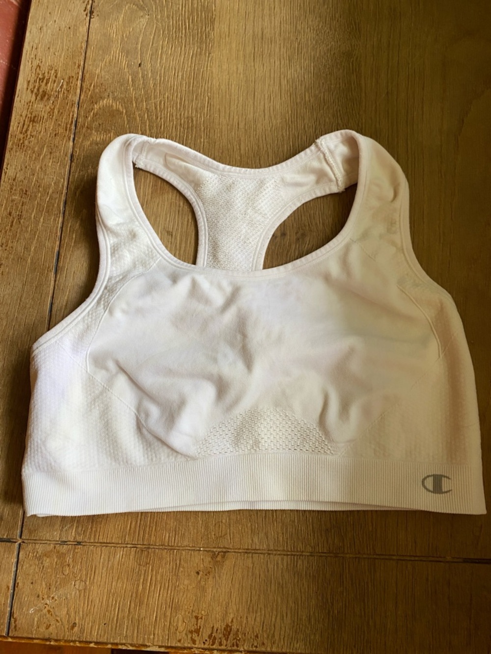 Champion White Seamless Racerback Sport Bra with Subtle Logo. Size L